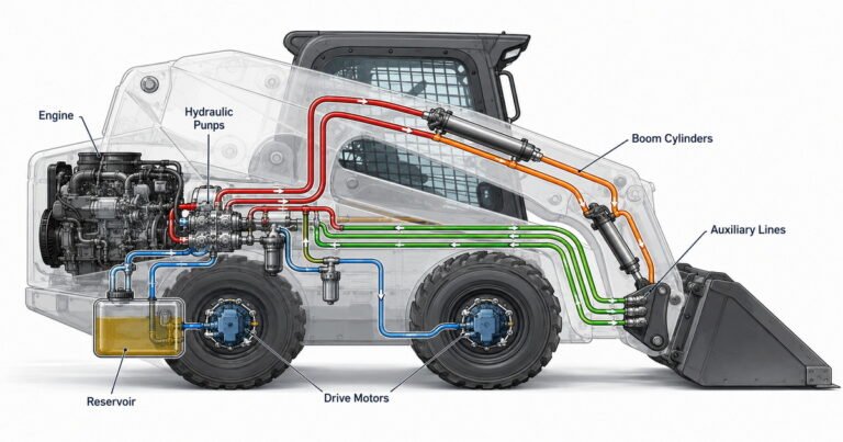 How Skid Steer & Track Loader Hydraulics Work: Standard, High‑Flow and Enhanced High‑Flow Systems Explained